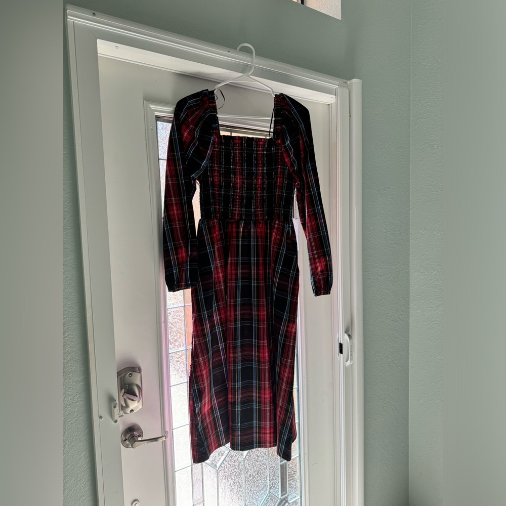 NWT Draper James Smocked Midi Plaid Dress